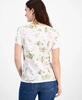 Style & Co Women's Printed Short-Sleeve Henley T-Shirt, Exclusively at Macy's