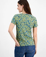 Style & Co Women's Printed Short-Sleeve Henley T-Shirt, Exclusively at Macy's