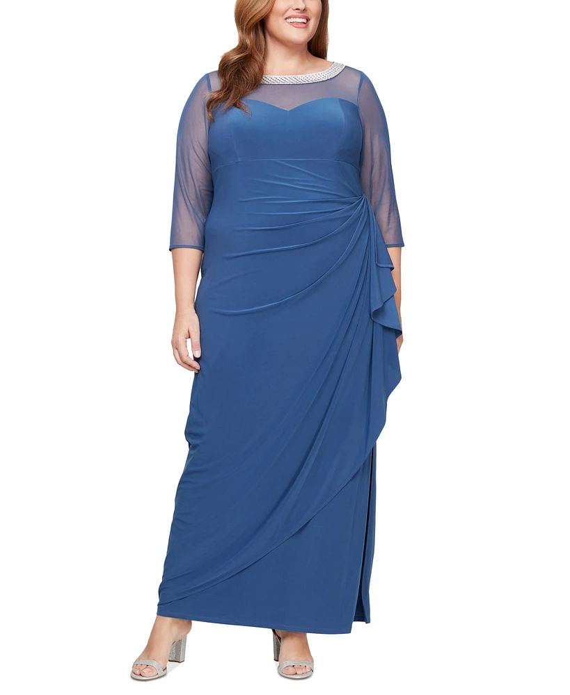 Alex Evenings Plus Size Illusion-Trim Ruffled Gown