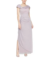 Alex Evenings Petite L-Neck Glitter-Mesh Long Dress