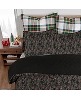 MarCielo 3 Pcs Festive Christmas Quilt Bedspread Set Holiday Bedding Holly Berry Tree Queen