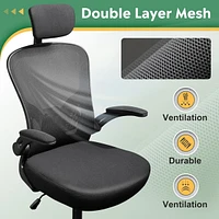 Devaise Mesh Computer Office Chair, High Back Ergonomic Desk Chair with Flip-up Armrests and Adjustable Headrest, Backrest and Lumbar Support