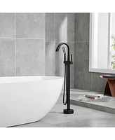 Flynama Single Handle Floor Mount Bathtub Faucet Free Standing Filler Tub with Handheld Shower