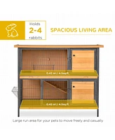 Streamdale Furniture 48" 2-Story Large Rabbit Hutch Bunny Cage Wooden Pet House Metal Frame with Individual Room, Ramp, No Leak Tray, Feeding Trough,