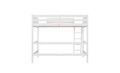 Slickblue Solid Wood Twin Loft Bed with Ladder - Space-Saving Elevated Bed Frame for Kids' or Teens' Bedroom