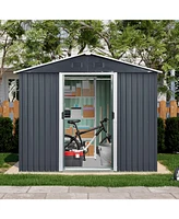8ft x 4ft Outdoor Metal Storage Shed with Sliding Door and foundation for Backyard, Patio, Lawn (Black and White)