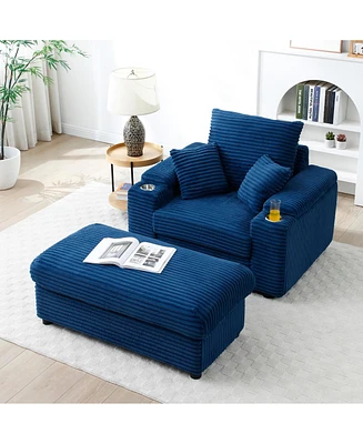 Streamdale Furniture Oversized Accent Chair with Ottoman, Single Sofa Chair with Large Seat and Extra Wide Armrests, Modern Comfy Armchair Reading Cha
