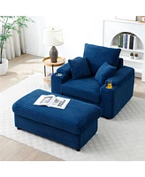 Streamdale Furniture Oversized Accent Chair with Ottoman, Single Sofa Chair with Large Seat and Extra Wide Armrests, Modern Comfy Armchair Reading Cha