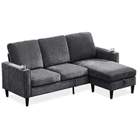 Modern Design Chenille 3 Seat L-Shape Sectional Sofa with Storage Chaise for Apartment, Studio, Office,Living Room,L shape-Dark Grey