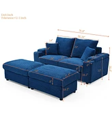 Loveseat with Ottomans,Corduroy Fabric Modular Sectional Sofa,Comfy Deep Plush Couch with Ottomans and Two Pillows,for Small Spaces, Living Room,Bedro