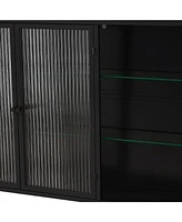 3 Door Arched Wall Mounted Glass Cabinets for Kitchen, Living Room and Bathroom(Black)