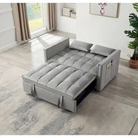 Sleeper Sofa Bed w/Usb Port, 3-in-1 adjustable sleeper with pull-out bed, 2 lumbar pillows and side pocket, soft velvet convertible sleeper sofa bed,