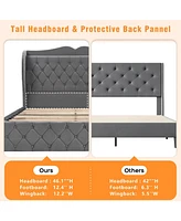 gaomon Queen Size Grey Velvet Bed Frame with 4 Convenient Storage Drawers