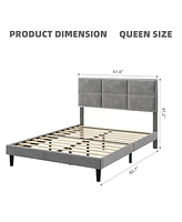 gaomon Bed Frame, Queen Bed Frame Upholstered Platform with Square Velvet Headboard, Wooden Slats Support