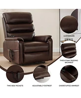 Brown Leatheraire Dual Motor Infinite Position Up to 350 Lbs Power Lift Recliner Chair with Power-Remote