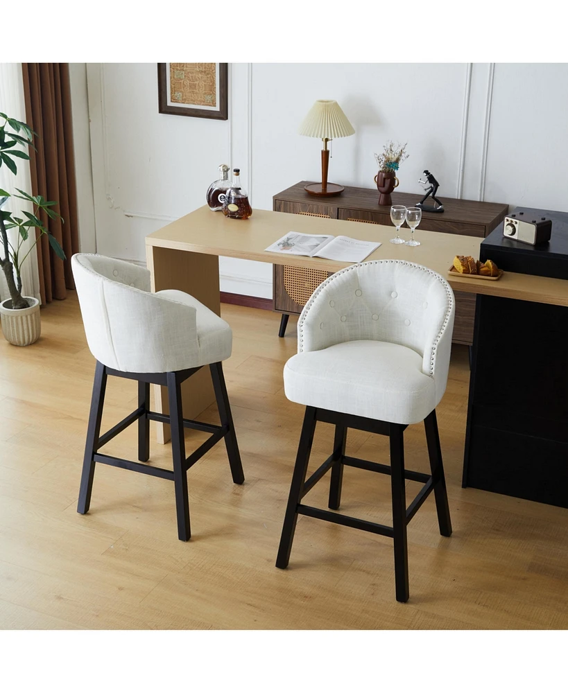 Streamdale Furniture 33.25" Swivel Counter Stools Set of 2, Upholstered Counter Height Bar Stools with Solid Rubber Wood Frame, Backrest, Footrest, Ar