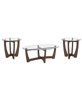 48 Inch Oval Glass Coffee Table, Cherry Round Coffee Table Center Table with Glass Top, Small Coffee Table for Living Room, Office and Apartment