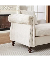 81-inch Chenille Face-to-face Chaise Lounge with Two Pillows,Nailhead trim,Button Tufted Design and Rolled Arms for Lounge