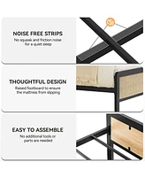 gaomon Full Size Metal Bed Frame, Full Size Bed Frame with Rattan Headboard and Footboard