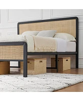 gaomon Queen Size Metal Bed Frame, Queen Size Bed Frame with Rattan Headboard