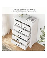 gaomon Dresser For Bedroom, 6 Drawer Dresser With Metal Handles, White Chest Of Drawers Closet Organizers And Storage Clothes, Wood Drawer Dresser For