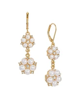 2028 Faux Cultivated Pearl Crystal Accent Double Flower Drop Earrings