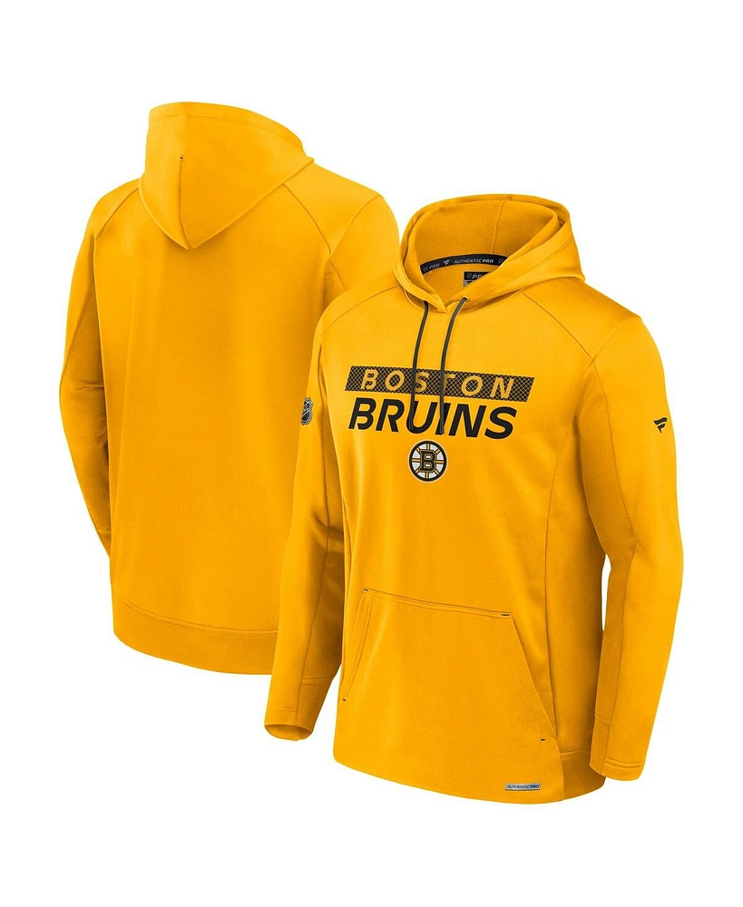 Fanatics Men's Gold Boston Bruins Authentic Pro Rink Fleece Pullover Hoodie