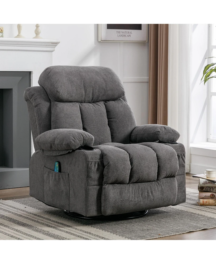 Boyel Living Swinging Velvet Recliner Massage Heated Sofa with Usb and Cup Holder