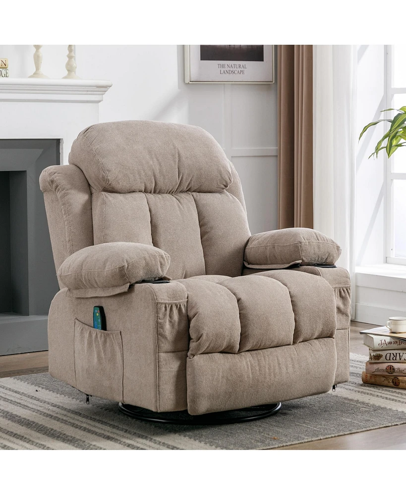 Boyel Living Swinging Velvet Recliner Massage Heated Sofa with Usb and Cup Holder