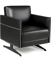 Slickblue Black Faux Leather Leisure Chair – Modern Upholstered Single Sofa with Comfortable Armrests