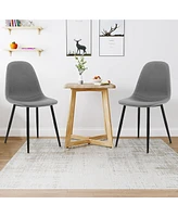 Gymax Dining Chairs Set of 2 Upholstered Fabric Chairs W/Metal Legs for Living Room Grey