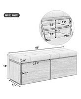 49" Shoe Storage Bench Entryway Shoe Cabinet Storage Ottoman with Padded Seat Cushion and Double Doors for Entryway, Hallway and Bedroom, Light G