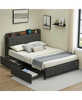 gaomon Queen Size Bed Frame with 2 Storage Drawers and Charging Station