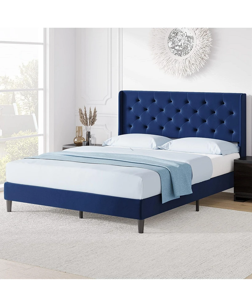 gaomon Queen Bed Frame with Headboard Wingback, Upholstered Platform Button Tufted