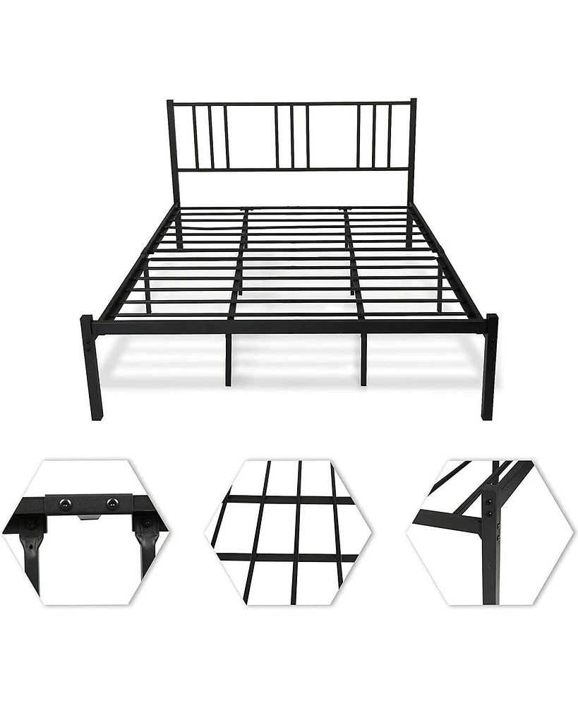 Slickblue 14" Heavy-Duty Metal Platform Bed Frame with Headboard and Under-Bed Storage - Anti-Slip Support