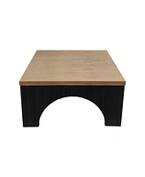 Modern Rustic Wooden Coffee Table with Black Base – Solid Wood Top and Arch Design Legs, Perfect for Living Room, Office, or Lounge