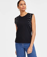 I.n.c. International Concepts Women's Cotton Embellished Sleeveless Tee, Exclusively at Macy's