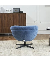 Chenille Upholstered 360° Swivel Club Chair/Accent Chair with Removable Cushion, Round Office Chair with Black Metal Base, Cotton Material, Livin