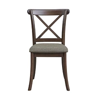 Wooden X Back Dining Chairs Set of 2, Modern Fabric Upholstered Kitchen Side 2PC Chairs, Cross Back Rubber Wood Farmhouse Dining Room Chair,Dark Brown