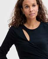 I.n.c. International Concepts Women's Cotton Long Sleeve Faux-Wrap Top, Exclusively at Macy's