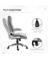 Streamdale Furniture Vinsetto High Back 360 Swivel Ergonomic Home Office Chair with Flip Up Arms, Faux Leather Computer Desk Rocking Chair, Grey