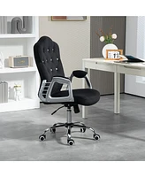 Streamdale Furniture Vinsetto Home Office Chair, Velvet Computer Chair, Button Tufted Desk Chair with Swivel Wheels, Adjustable Height, and Tilt Funct