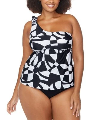 Raisins Curve Trendy Plus Size Marita Asymmetric Tankini Top Costa Ruched Bikini Bottoms