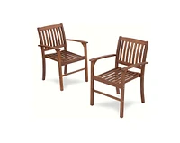 Streamdale Furniture Patio Dining Chair Set of 2, Solid Wood Indoor Outdoor Furniture Brown