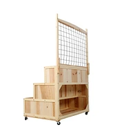 3-Tiers Raised Garden Bed with Trellis, 53" H Vertical Planter Box with Wheels & Back Storage Area, for Flowers, Vegetables, Herbs, Natural