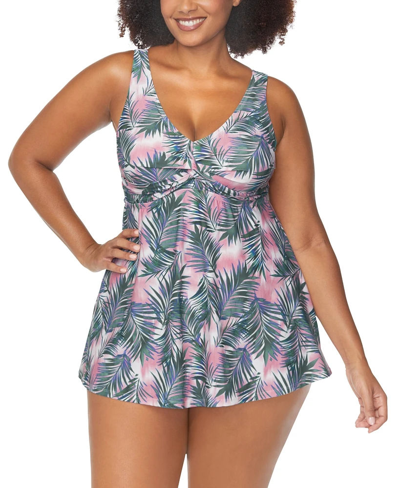 Raisins Curve Trendy Plus Lucia Printed Twist-Front Swimdress