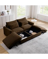 Streamdale Furniture Corduroy Two-Seater Sofa with 2 Storage Footrest, 2 Seater Sectional deep seat sofa,Comfy Couches for Living Room, Brown Sofa