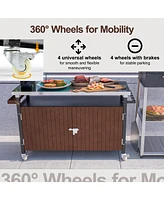 Outdoor Grill Cart with Stainless Steel Tabletop, Storage, Patio Kitchen Island with Wheels, Hooks, and Spice Rack, Waterproof Outdoor Grill Table, Mo