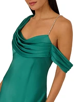 Adrianna by Papell Women's Satin Draped One-Shoulder Mermaid Gown