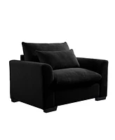 Streamdale Furniture Black Corduroy Deep Seat Single Sofa Accent Chair,Deep Seat Couch with Waist Pillow for Living Room/Apartment/Office